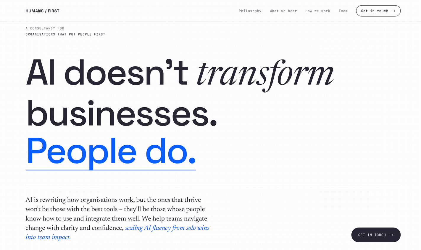 Humans First Collective website homepage
