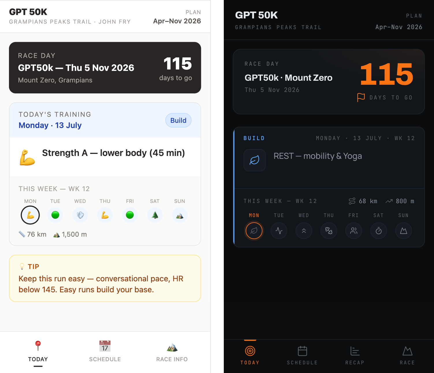 GPT50 Training App before and after